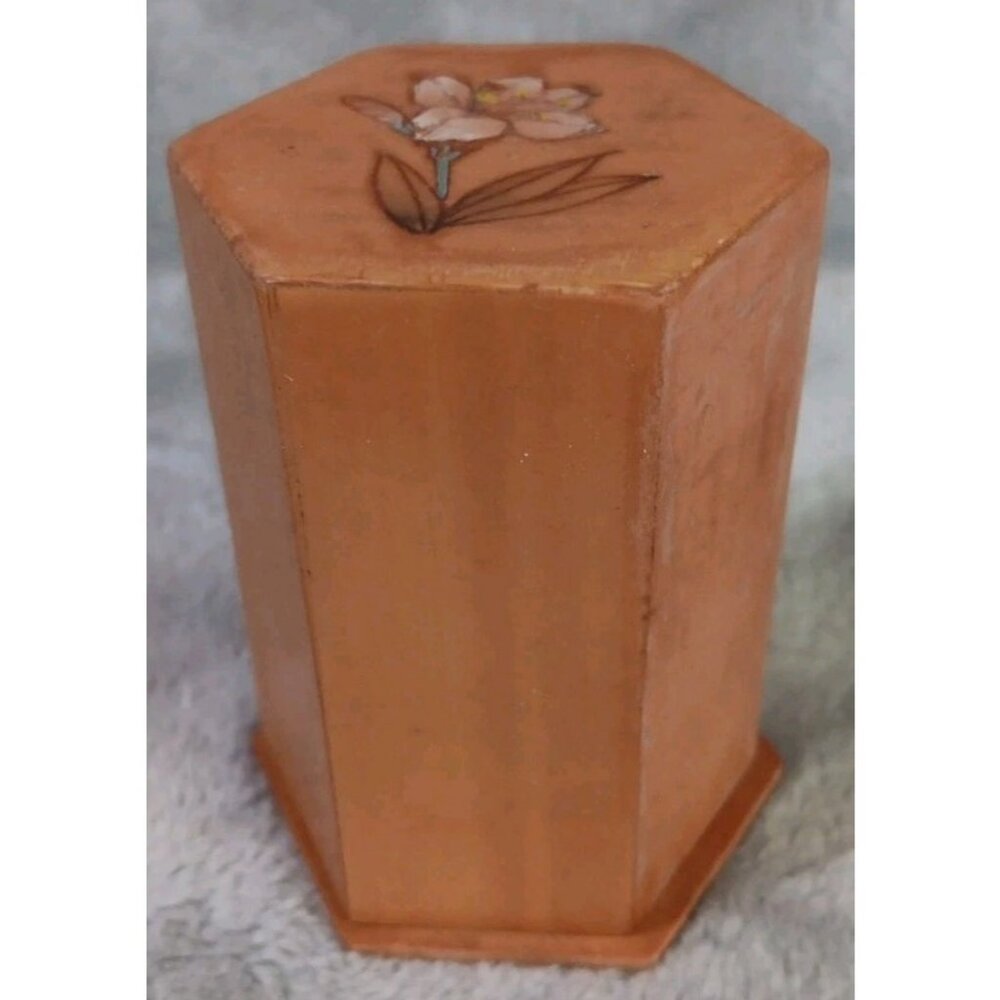 Vintage Hexagonal Bamboo Match Cosmetics Container Box Safe Hand Painted‎ HNA